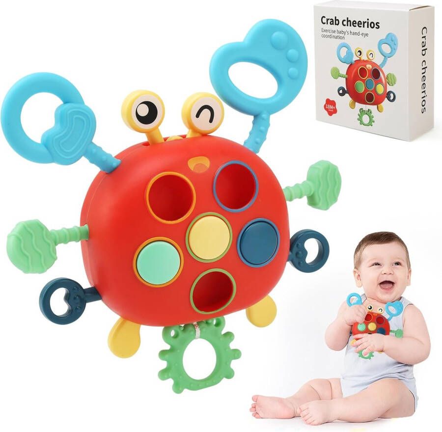 Montessori Speelgoed vanaf 1 jaar babyspeelgoed 12-18 maanden krab siliconen trekkoord speelgoed voor baby sensorisch speelgoed educatief speelgoed voor 1-3 jongens en meisjes Krab