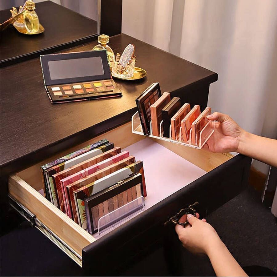 MONTKIARA 2 stuks cosmetica-organizer oogschaduw 2 maten make-up opbergen make-up pallets houder met 7 sleuven voor kaptafel wastafel kast (transparant)