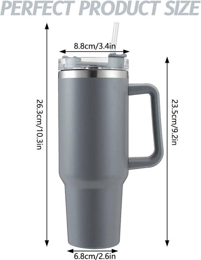 MONTKIARA Dubbelwandige roestvrijstalen vacuüm isolatiebeker draagbare autobeker beker tumbler geïsoleerde thermische drinkbeker roestvrij staal met handgreep thermobeker 1180 ml