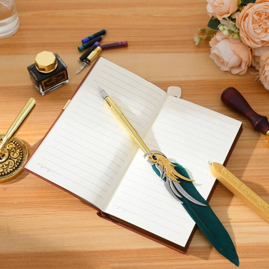 Mooie Notebook Quill en Ink Set met vulpen kalligrafie inkt kunst tekening schrijven Lijmpistool Wax Seal Sticks Gepersonaliseerde Wax Seal Stamp Quill Stand voor kantoorbenodigdheden Student Present