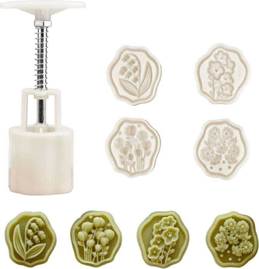Mooncake Mould Set Met 4 Verstelbare Koekjesvormen voor DIY Bakken