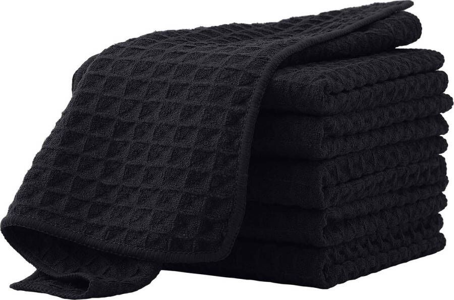 Moosfor Theedoeken set van 6 microvezeldoeken super absorberende theedoeken zachte theedoeken poetsdoeken keukenhanddoeken 30 x 30 cm zwart
