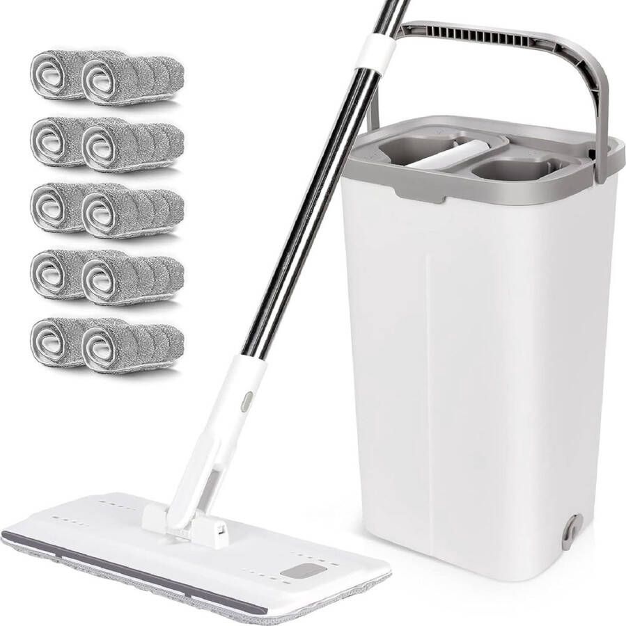 Mop en emmer set vloerwisser met 10 dweilpads dweilmop Clean complete set voor het wassen en drogen van de vloer. Vertaling: Mop en emmer set vloerwisser met 10 dweilpads dweilmop Clean complete set voor het wassen en drogen van de vloer
