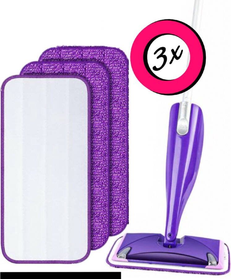 Mop microvezel-reinigingspads 3 stuks herbruikbare dweilpads geschikt voor Swiffer WetJet dweilreinigingskussenhoes vervangingshoes mopcover reinigingspads voor hardhout laminaat tegels (30 x 14 cm) paars