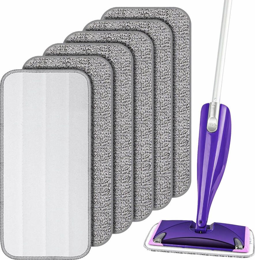 Mop microvezel-reinigingspads 6 stuks herbruikbare dweilpads geschikt voor Swiffer WetJet dweilreinigingskussenhoes vervangingshoes mopcover reinigingspads voor hardhout laminaat tegels (30 x 14 cm)