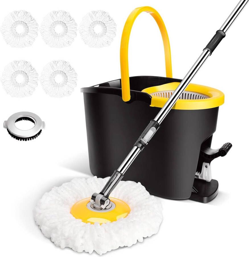 Mopset met emmer schoonmaakemmer en vloermop met wringfunctie voetpedaalontwerp dweil met telescoopsteel dweilset met 5 reservekoppen en 1 borstelkop spinmop voor vloerreiniging