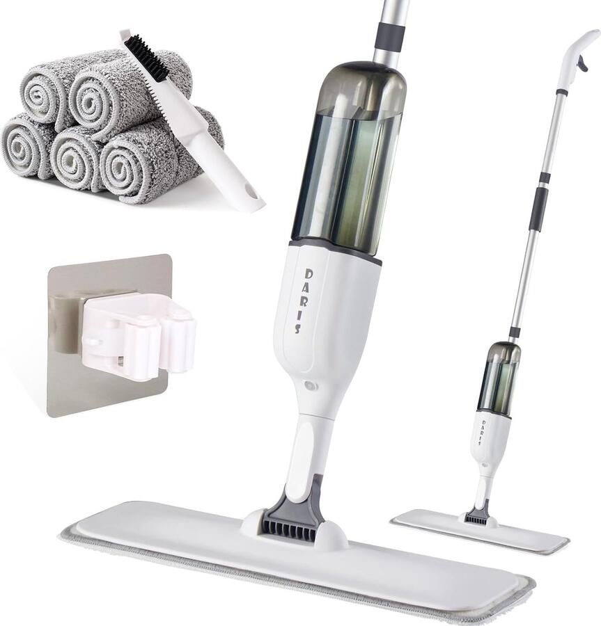 Mopshond voor vloerreiniging natte spray-mop met 6 wasbare microvezelpads 1 schraper 1 mophouder houten vloermop voor thuis of commercieel droog nat gebruik platte mop voor muur hardhout vinyl