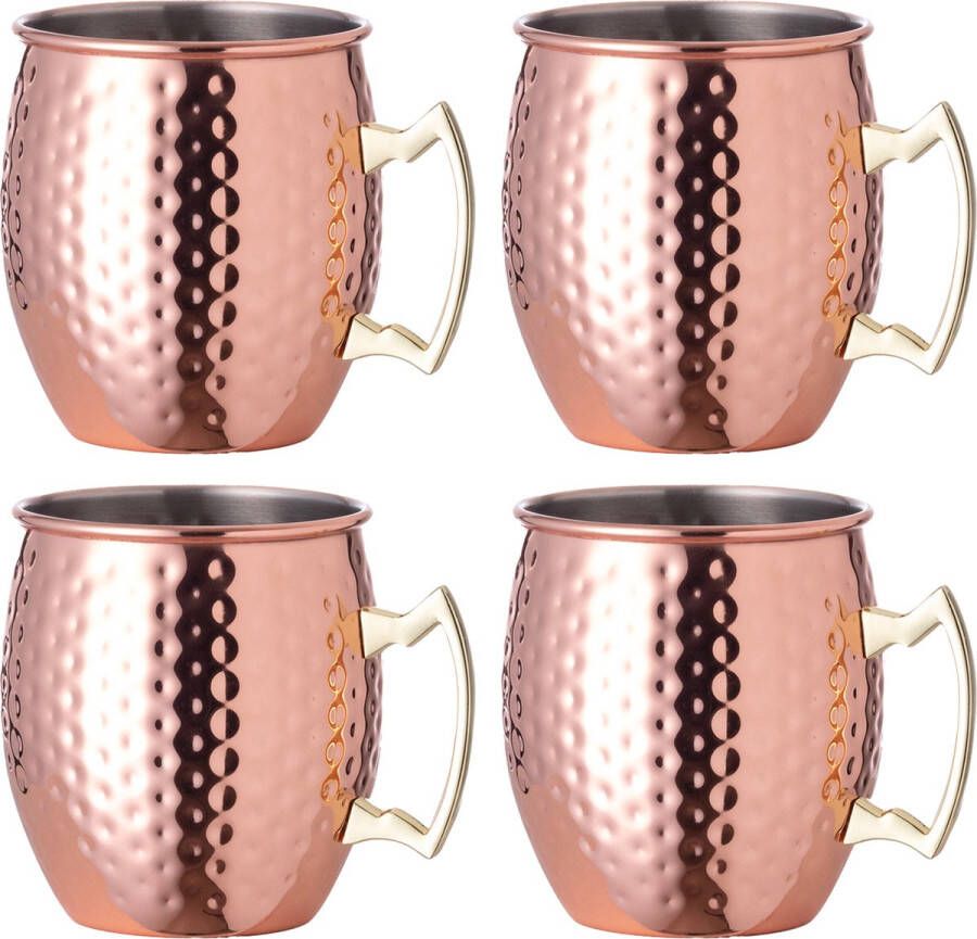 Merkloos Moscow Mule glas 4x RVS metaal koperkleurig 500 ml luxe cocktailglazen