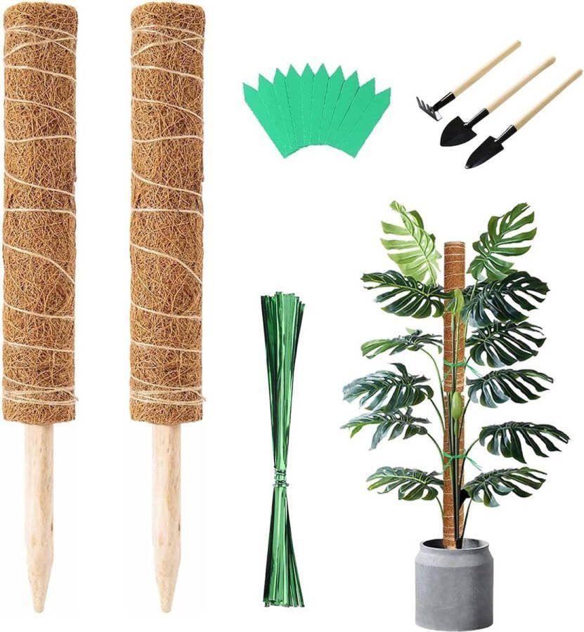 Mosstaaf klimhulp plantenstaaf 4 stuks kokos plantenstaaf 40 cm met mini-tuingereedschapset voor planten plantenstok uittrekbare tuin klimplanten Monstera opwaartse groei