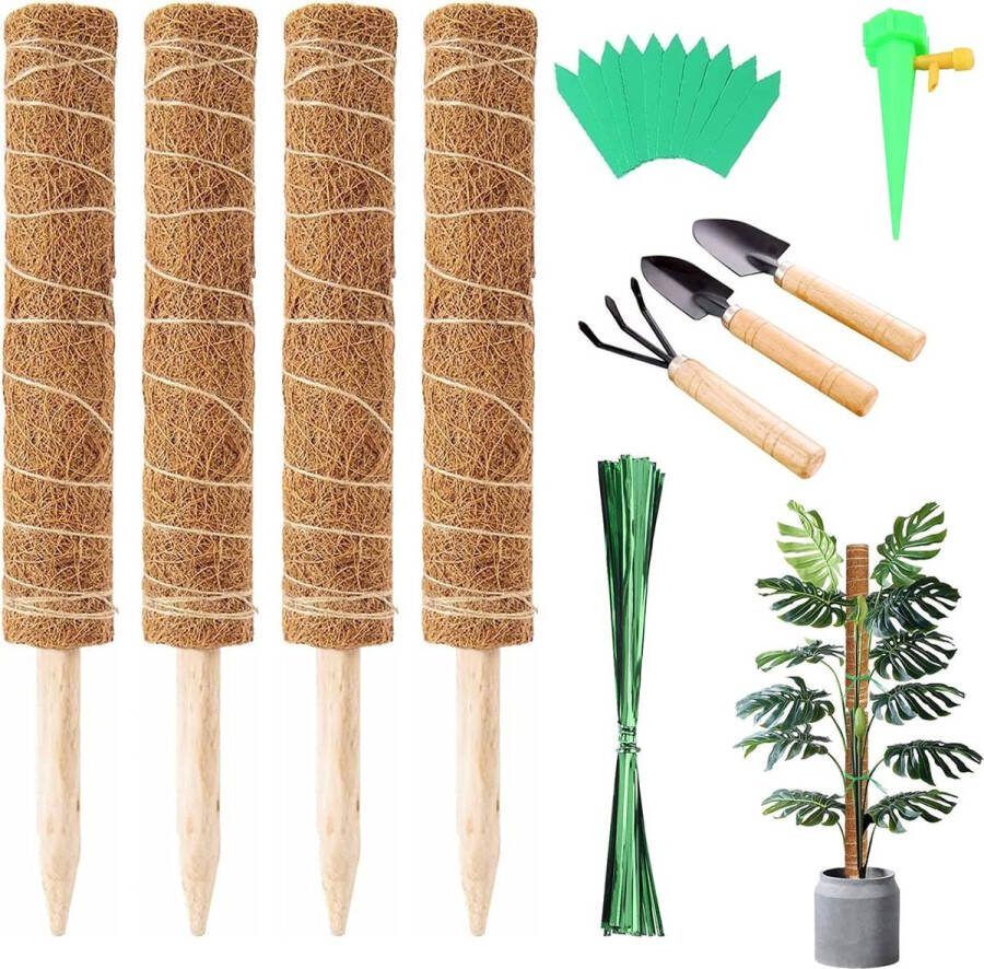 Mosstaaf klimhulp plantenstaaf 4 stuks kokos plantenstaaf 40 cm met mini-tuingereedschapset voor planten plantenstok uittrekbare tuin klimplanten Monstera opwaartse groei (4)