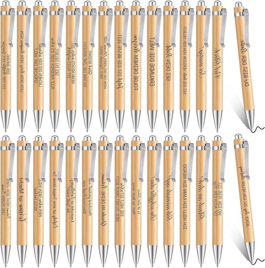Motiverende intrekbare bamboe balpennen Set van 30 zwarte inktstiften met citaat Ideaal Thanksgiving-cadeau voor leraren collega's en kantoor medewerkers