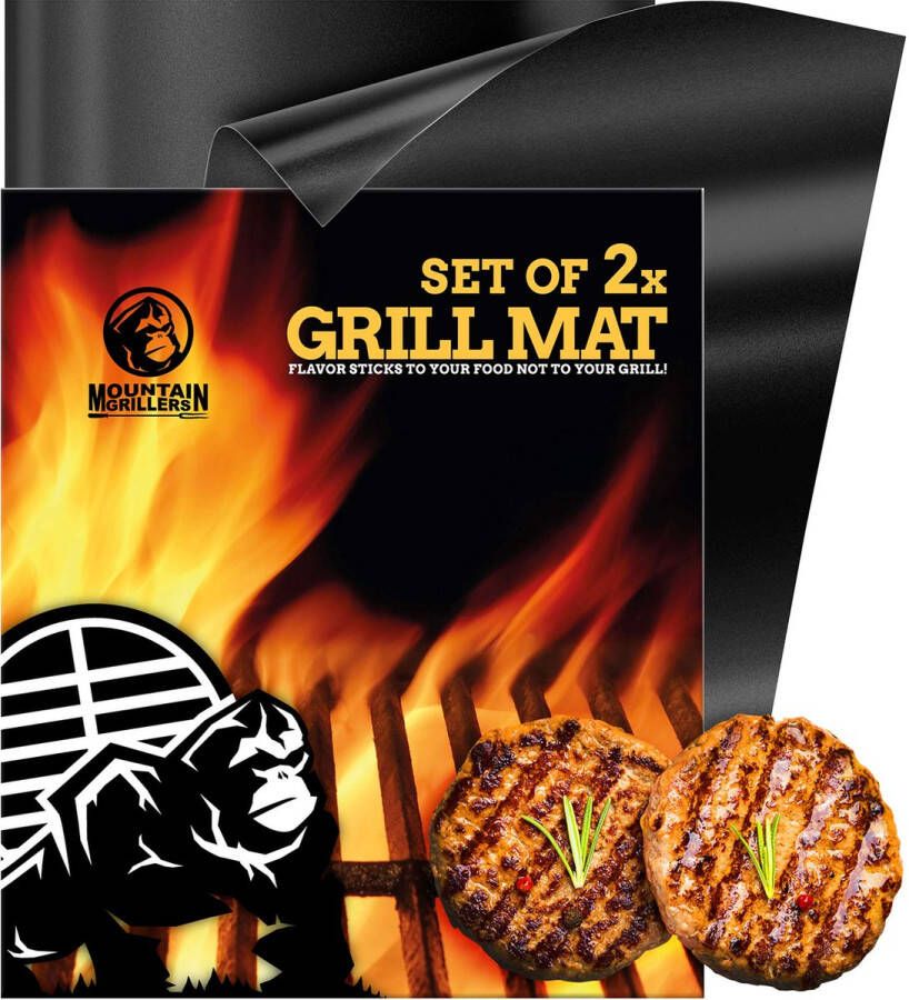 MOUNTAIN GRILLERS BBQ Grill Mat Set van 2 Non-stick Vuurvaste Bakmatten voor Gas Grill en Houtskool Grill Herbruikbare Grill Accessoires Gemakkelijk Onderhoud en Vaatwasmachinebestendig