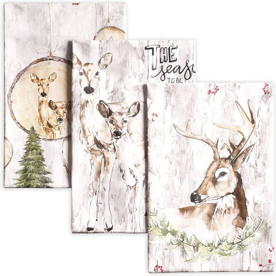 Mountain Life 100% katoenen set van 3 multifunctionele keukenhanddoeken barhanddoeken Thanksgiving Kerstmis (50cm X 70cm)