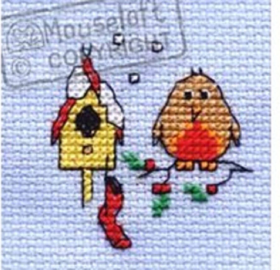 Mouseloft borduurpakketje Christmas Eve Robin 6 x 6 cm