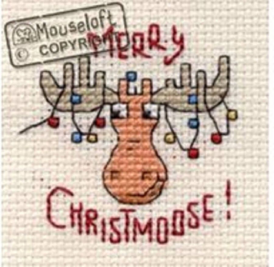 Mouseloft borduurpakketje Merry Christmoose 6 x 6 cm