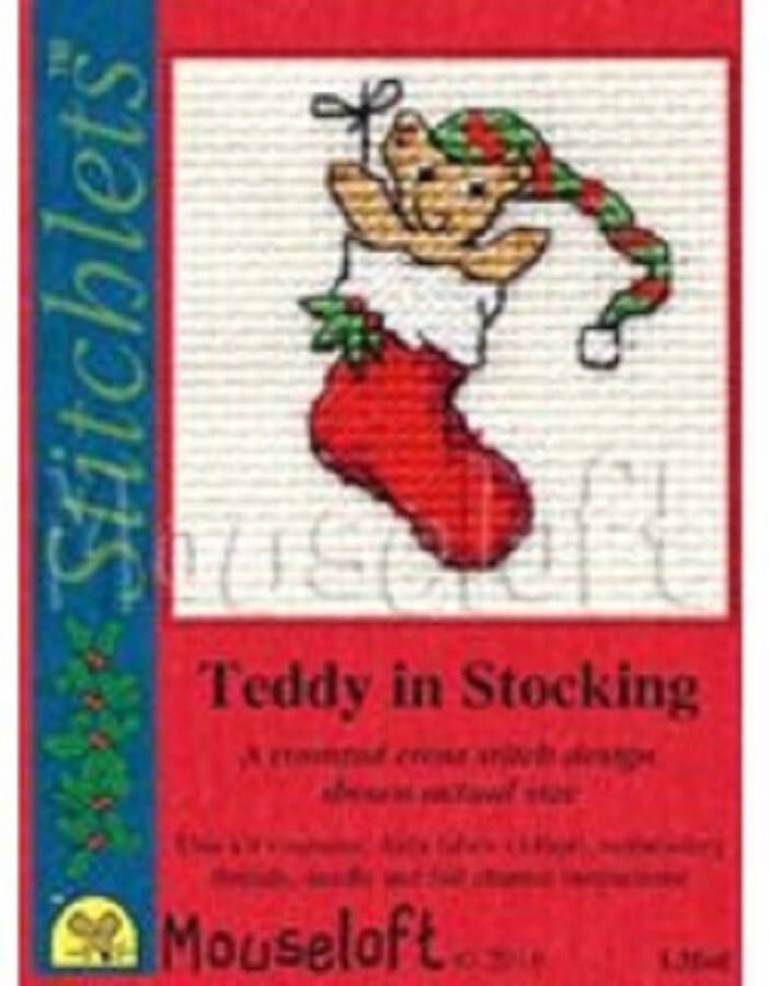 Mouseloft borduurpakketje Teddy in Stocking 6 x 6 cm