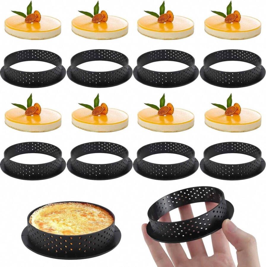 Mousse Tartelette Vormpjes 8 cm Set van 8 Antiaanbaklaag Dessertringen Geperforeerde Ring Taartring Ronde Bakringen Mousse Taartdecoratie tartelette vormen