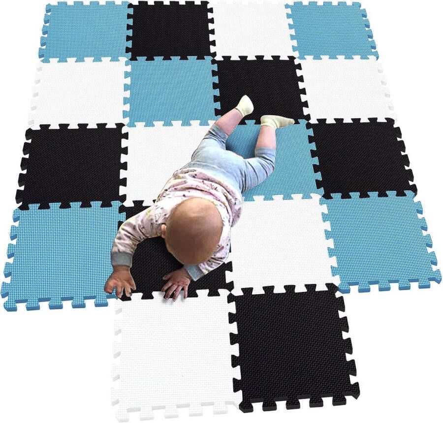 MQIAOHAM kinderen puzzel mat speelmat pleinen schuim speelmat tegels babymatten mat kinderen zachte speelmatten meisje speelmat tapijt in elkaar grijpende Wit Zwart Blauw 101104107