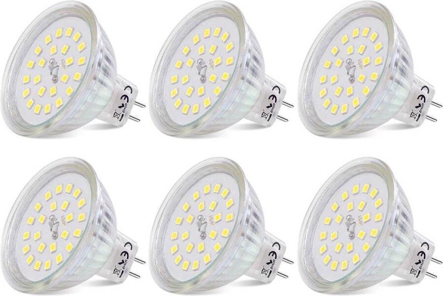 MR16 LED-lampen GU5.3 reflectorlamp koel wit 6000K 430LM 6 stuks 12V AC DC 120° vervangt 35-45W halogeenlamp niet dimbaar