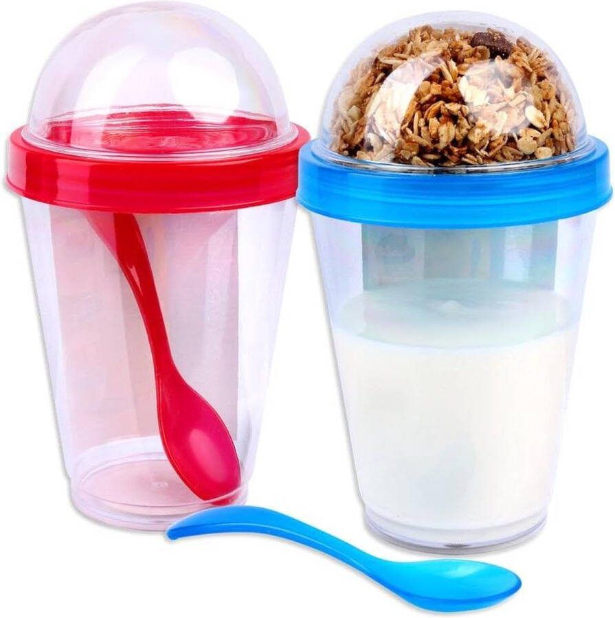 Muesli beker 2 stuks yoghurtbekers voor Muesli-to-Go 4 verschillende kleuren incl. lepel Graanschaal Yoghurtbeker Muesli-beker