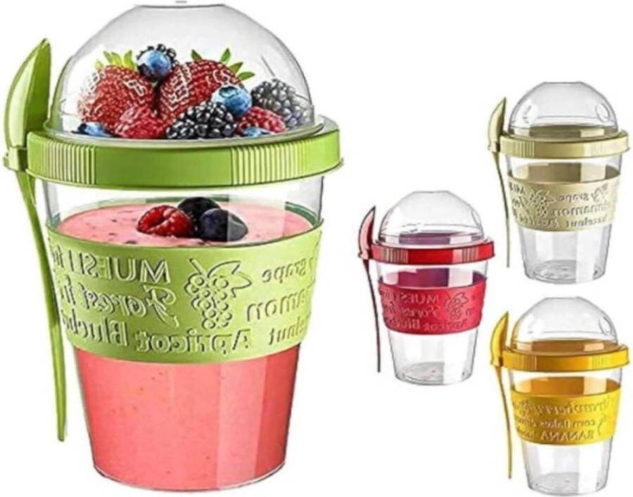 Muesli beker Herbruikbare yoghurtpotten met deksels nachtelijke haverpotje 20 oz 600 ml vaatwasmachinebestendig ontbijtpotten yoghurtcontainer muesli lepel