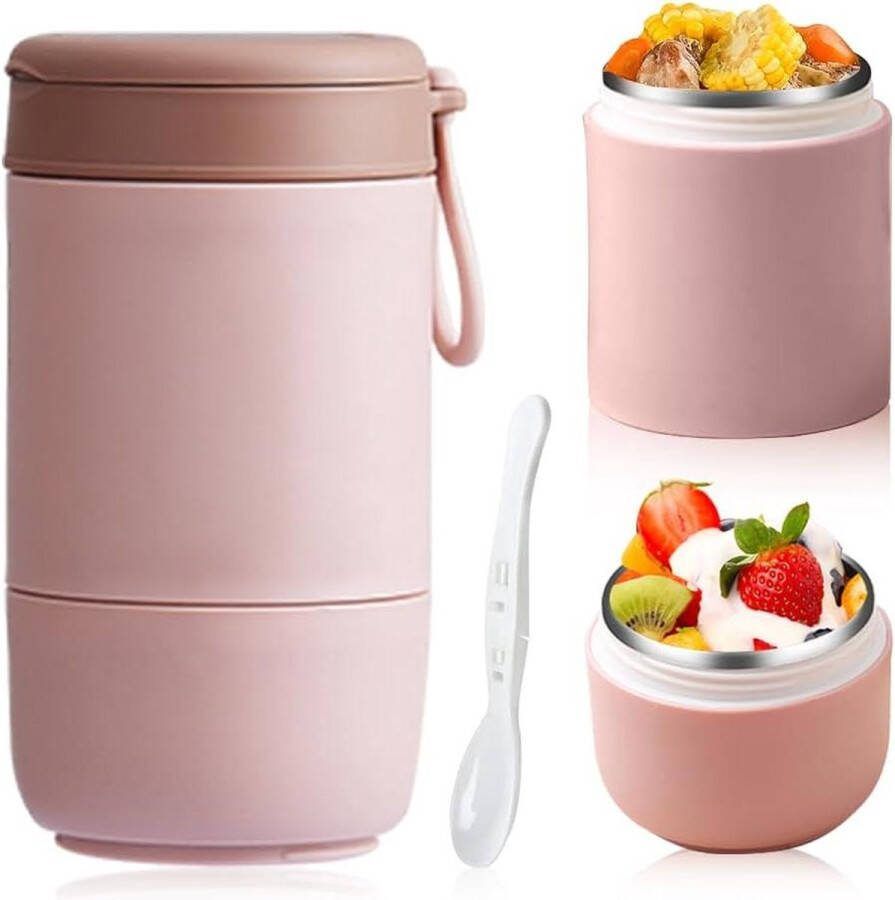 Muesli beker Praktische MüSlibeker to go 730 ml met lepel lekvrij voor yoghurt koelkast magnetron vaatwasser werk school roze
