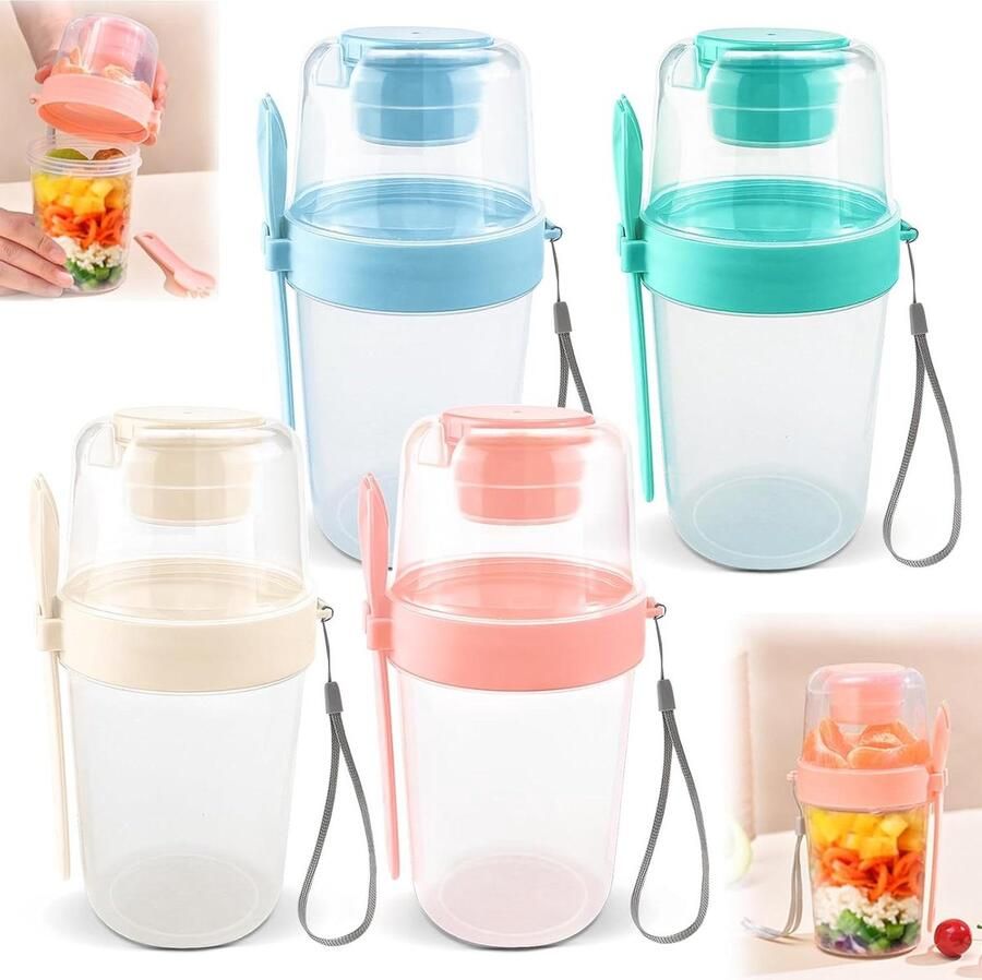 Muesli beker voor onderweg 4 stuks 800 ml dubbellaagse muesli to-go-beker