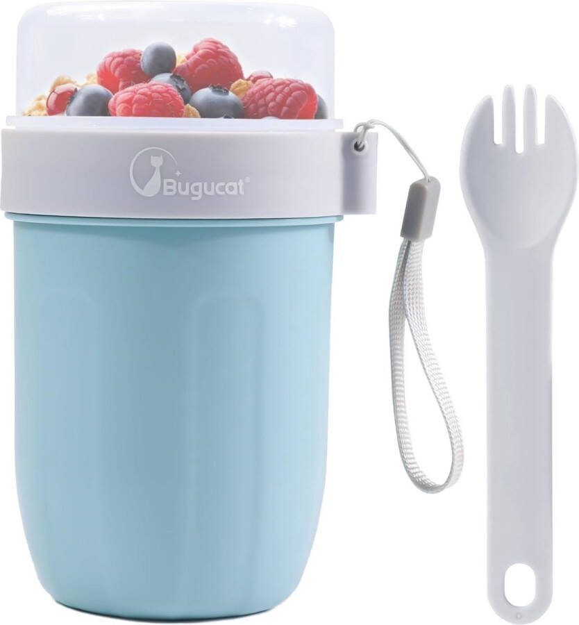 Mueslibeker to go 660 ml + 260 ml 2-in-1 yoghurtbeker om mee te nemen & mueslibeker met lepel lekvrije lunchpot muesli-doos onderweg yoghurt to go voor picknick blauw