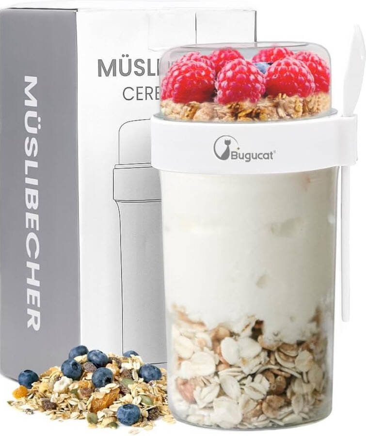 Mueslibeker to go 760 ml + 230 ml yoghurtbeker om mee te nemen met dressing muesli to go beker om mee te nemen met lepel en deksel lekvrije fruitcontainer praktische mueslibeker voor