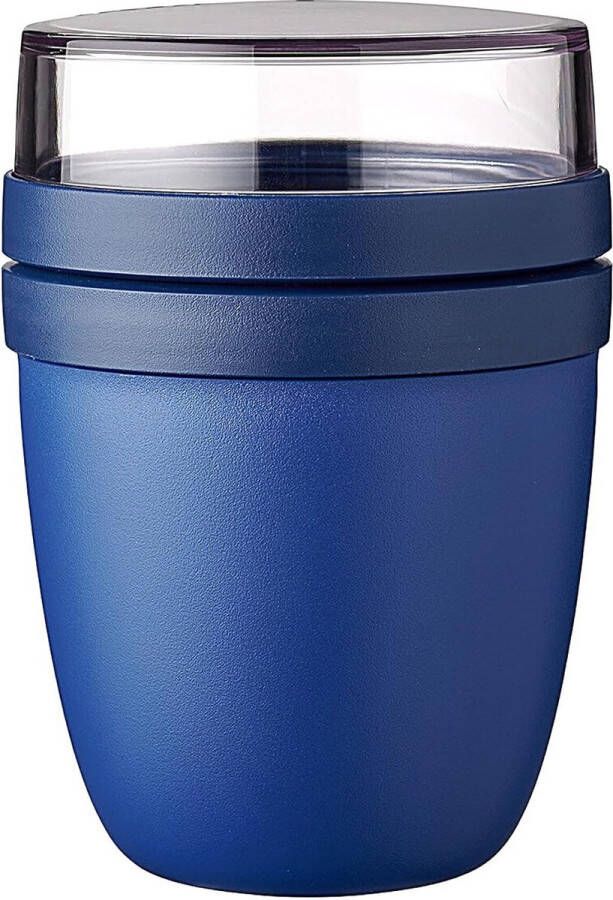 Mueslibeker to go praktische yoghurtbeker compartimenten voor yoghurt en muesli geschikt voor vriezer magnetron en vaatwasser 500 ml + 200 ml Vivid Blue