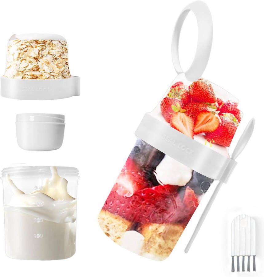 Mueslibeker to go yoghurtbeker 540 ml + 310 ml + 40 ml onderverdeling voor yoghurt en muesli met lepel cornflakes mueslibeker ontbijtdoos yoghurt to go beker