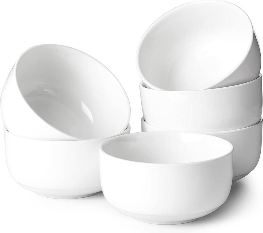 Mueslikom slakom set 650 ml soepkom kom set voor salade DOWAN 6-delige set wit