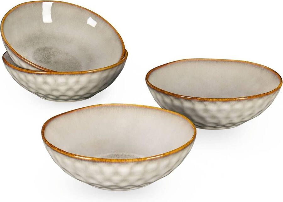 Mueslikommen aardewerk 4-delige beige kommen set 800 ml bowl kom set soepkommen keramiek schalen ramen