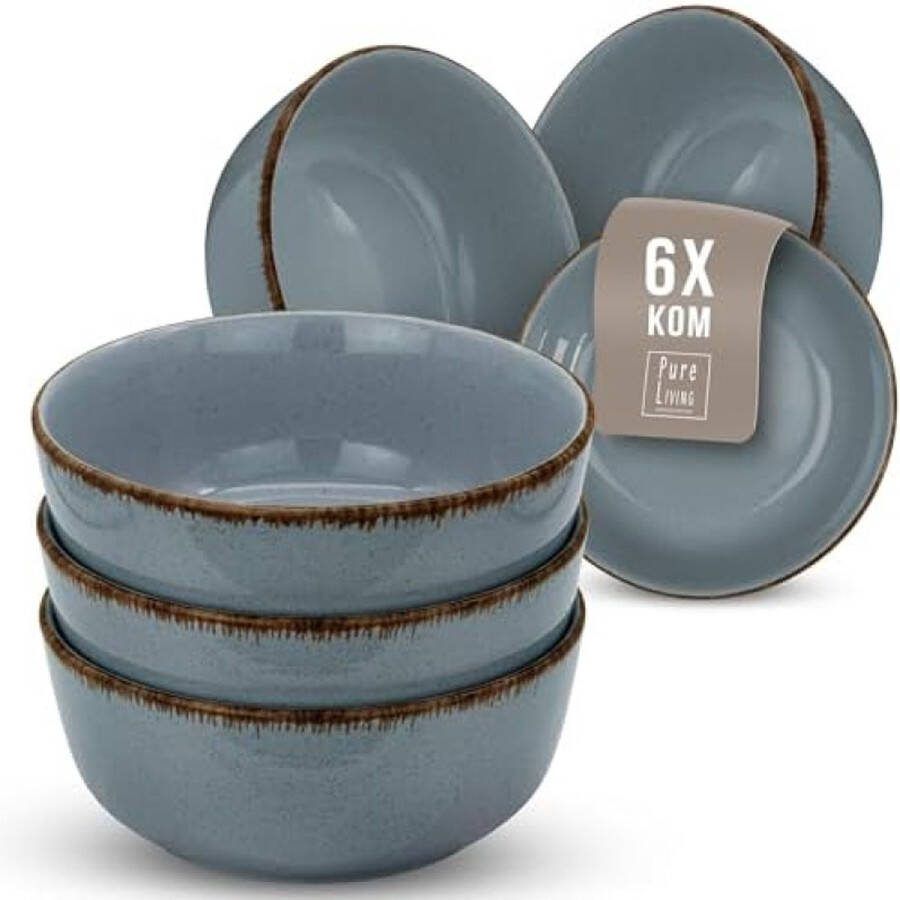 Mueslikommen set van 6 Rustic Aardewerk Moderne mueslikommen set vaatwasmachinebestendig Stijlvolle kleine kommen set in mintgroen Pure Living mueslikom soepkommen en dessertkommen (Blauw)
