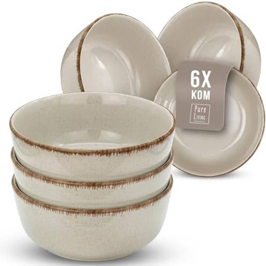 Mueslikommen set van 6 Rustic Aardewerk Moderne mueslikommen set vaatwasmachinebestendig Stijlvolle kleine kommen set in mintgroen Pure Living mueslikom soepkommen en dessertkommen (Beige)