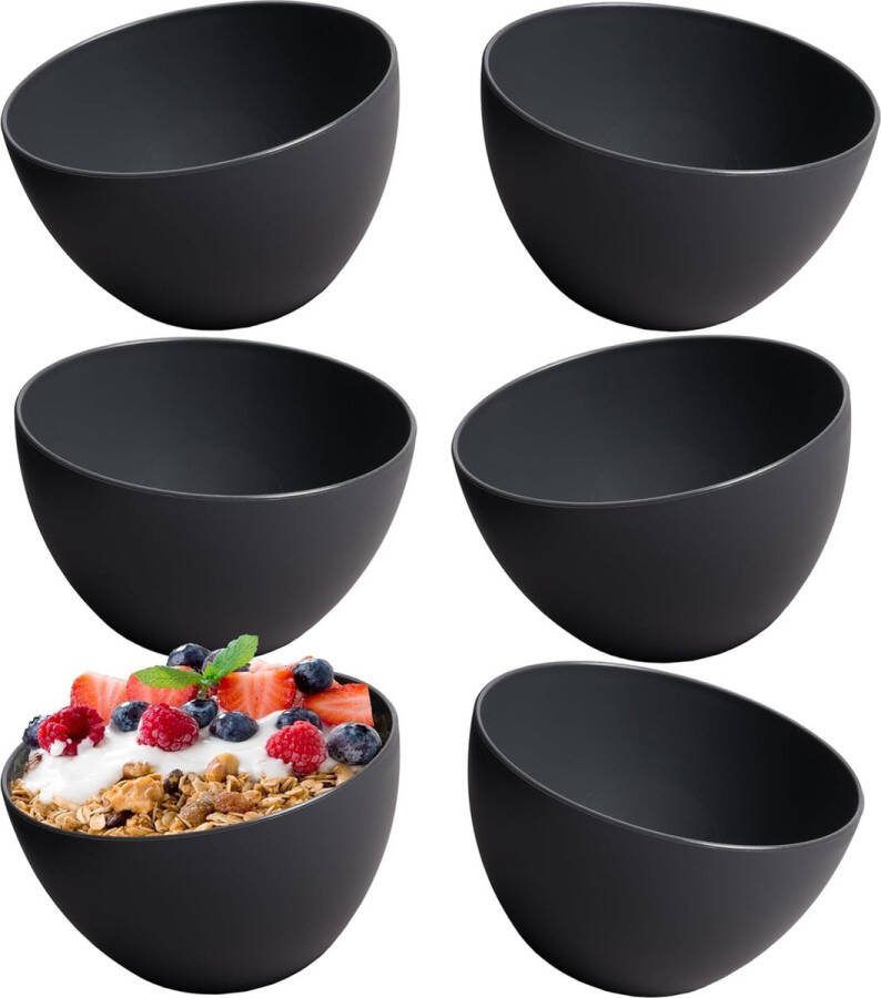Mueslikommen set van 6 stuks onbreekbaar 750 ml dessertkommen soepkommen set van kommen en schalen van kunststof (antraciet-zwart)