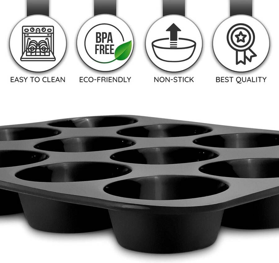 Muffin Bakvorm Silicone 12 Holtes Antiaanbaklaag Cupcake Brownies Muffins Vorm Zwart