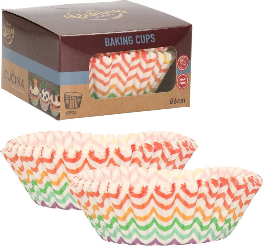 Merkloos Muffin en cupcakes maken vormpjes 3x papier gekleurd zig-zag set 180x stuks 6 cm Muffinvormen cupcakevorme