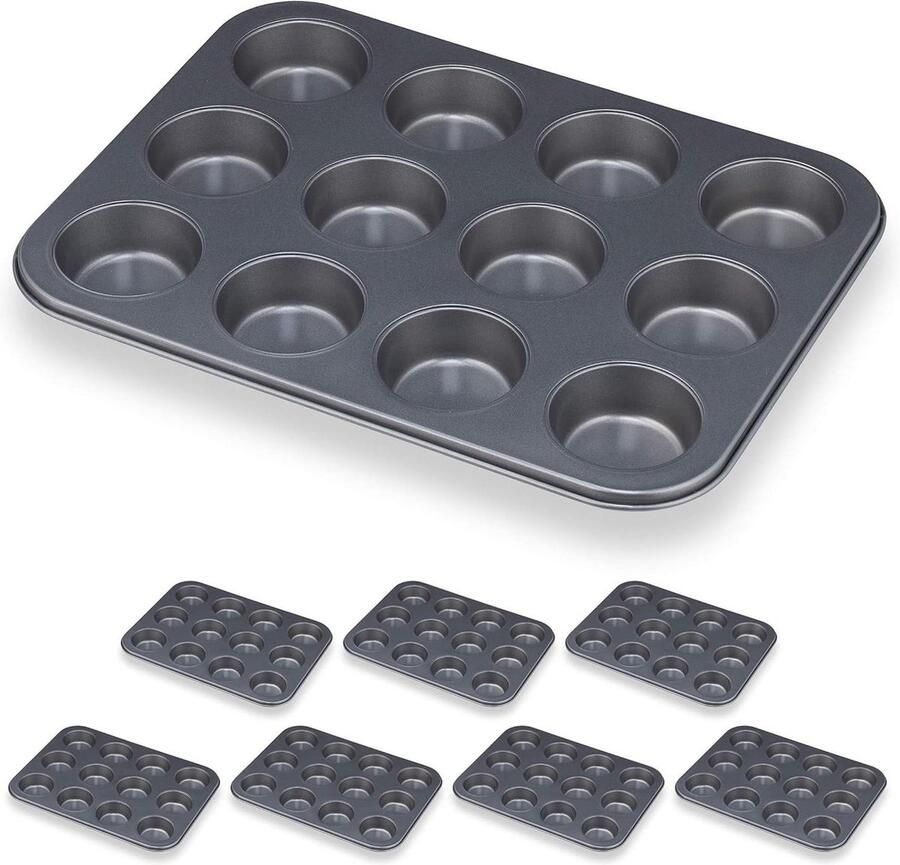 Muffinvorm 12 holtes bakblik antiaanbaklaag carbonstaal Grijs Ø 65 cm 2 stuks Muffin tin