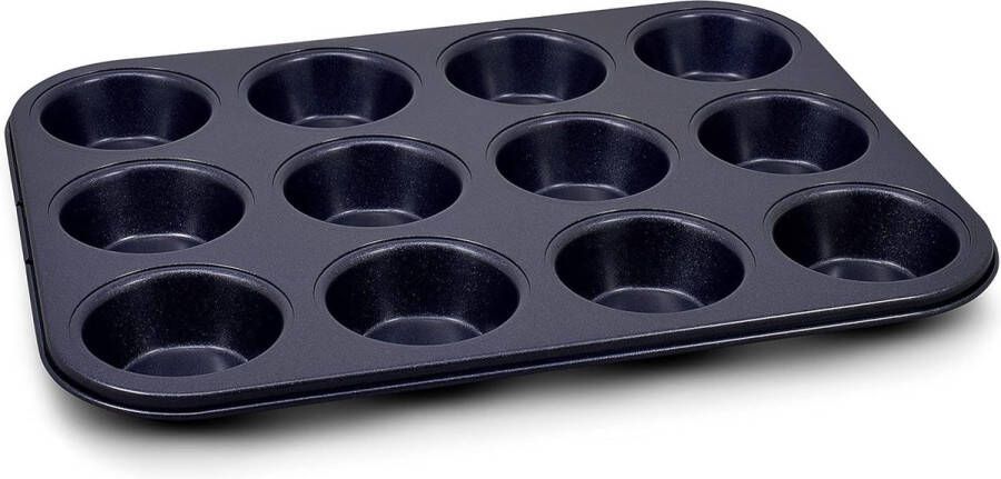 Muffinvorm antiaanbaklaag koolstofstaal donkerblauw bakplaat voor 12 muffins muffinbakplaat vaatwasmachinebestendig