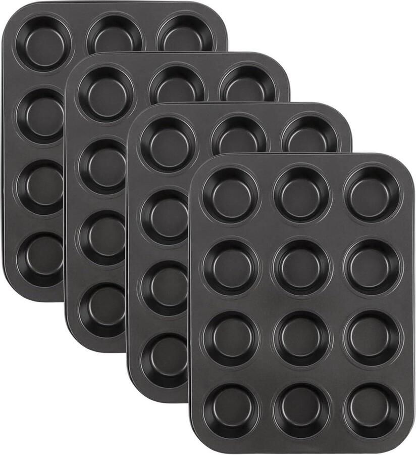 Muffinvorm blik voor 12 muffins Set van 4 363 x 265 x 3 cm Anti-aanbaklaag Koolstofstaal Muffinplaat voor cupcakes brownies cake pudding