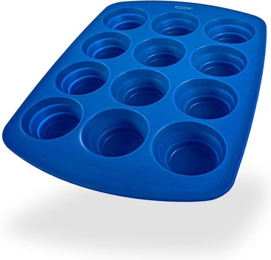 Muffinvorm in blauw ruimtebesparende muffinplaat met opvouwbare vormpjes siliconen BPA-vrij geschikt voor 12 muffins