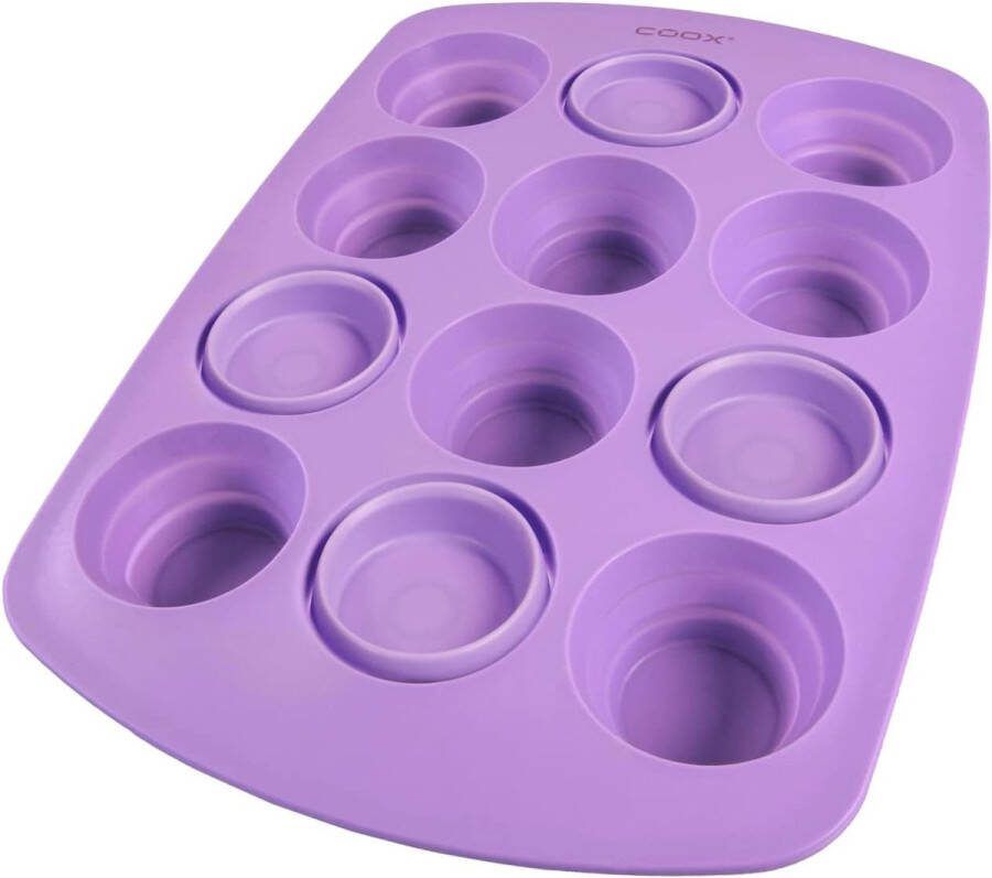 Muffinvorm in lila ruimtebesparende muffinvorm met opvouwbare vormen siliconen BPA-vrij geschikt voor 12 muffins