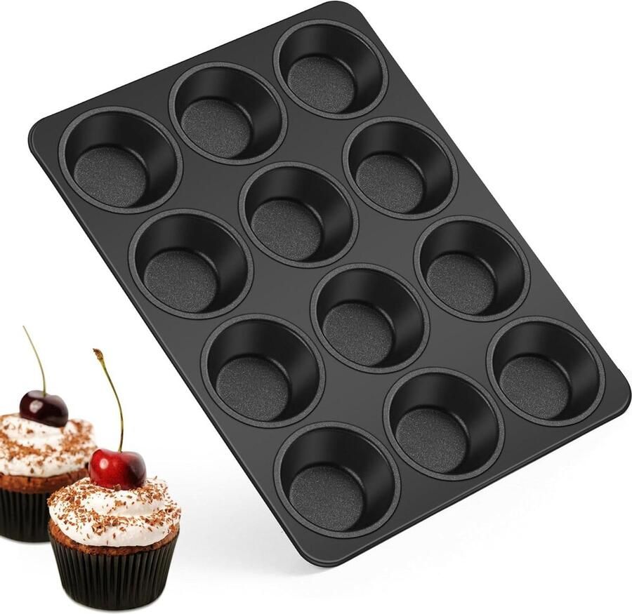 Muffinvorm roestvrij stalen bakplaat voor 12 muffins antiaanbaklaag cupcakes brownies pudding gezond en gemakkelijk te reinigen 35 x 265 cm Muffin tin