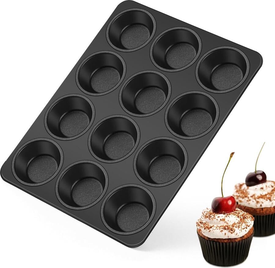 Muffinvorm roestvrijstalen muffinplaat voor 12 muffins muffin bakvorm met antiaanbaklaag voor cupcakes brownies pudding gezond en gemakkelijk te reinigen 35 x 26 5 cm