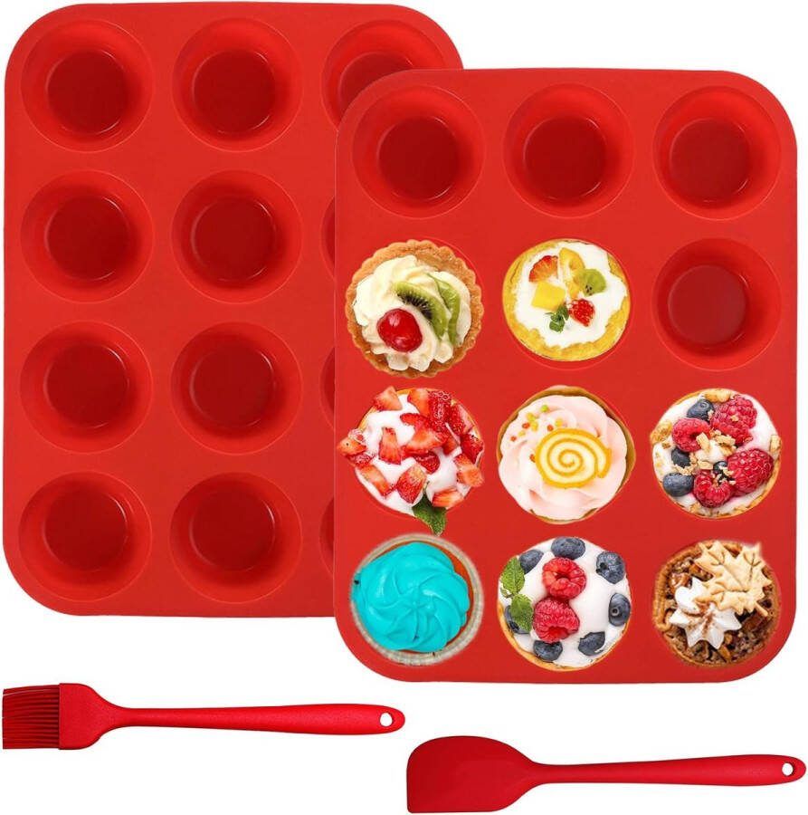 Muffinvorm siliconen voor 12 muffins 2 stuks muffins bakvorm siliconen cupcake-pannenset BPA-vrij vaatwasmachinebestendig anti-aanbak muffin bakvorm voor cupcake bagels muffins pudding