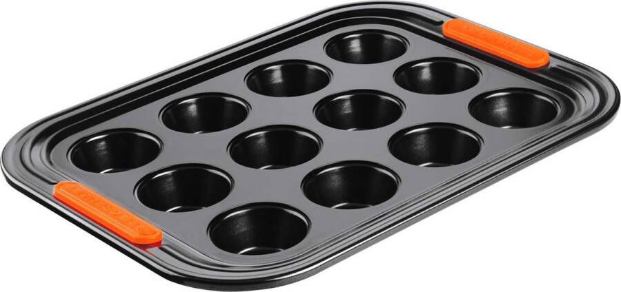 Muffinvorm voor 12 stuks (Ø 7 cm) zuurdesembestendig gemaakt van koolstofstaal antraciet oranje