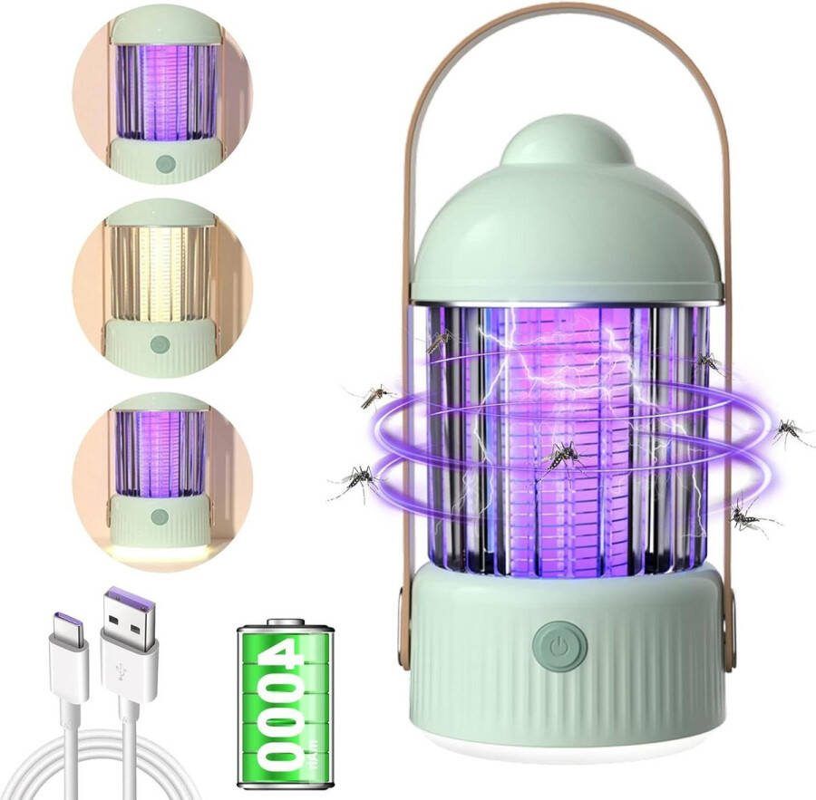 Muggenlamp 4000 mAh Insectenverdelger Nachtlampje Campinglamp USB-Oplaadbaar Muggenval Slaapkamer Tuin Camping