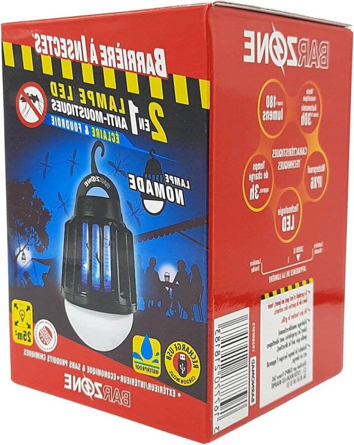 Muggenlamp BARRIERE A INSECTES BARZONE Led-lamp Nomad muggenbescherming 2-in-1 binnen en buiten bereik 25 m² etui 1 gloeilamp BARNOMAD