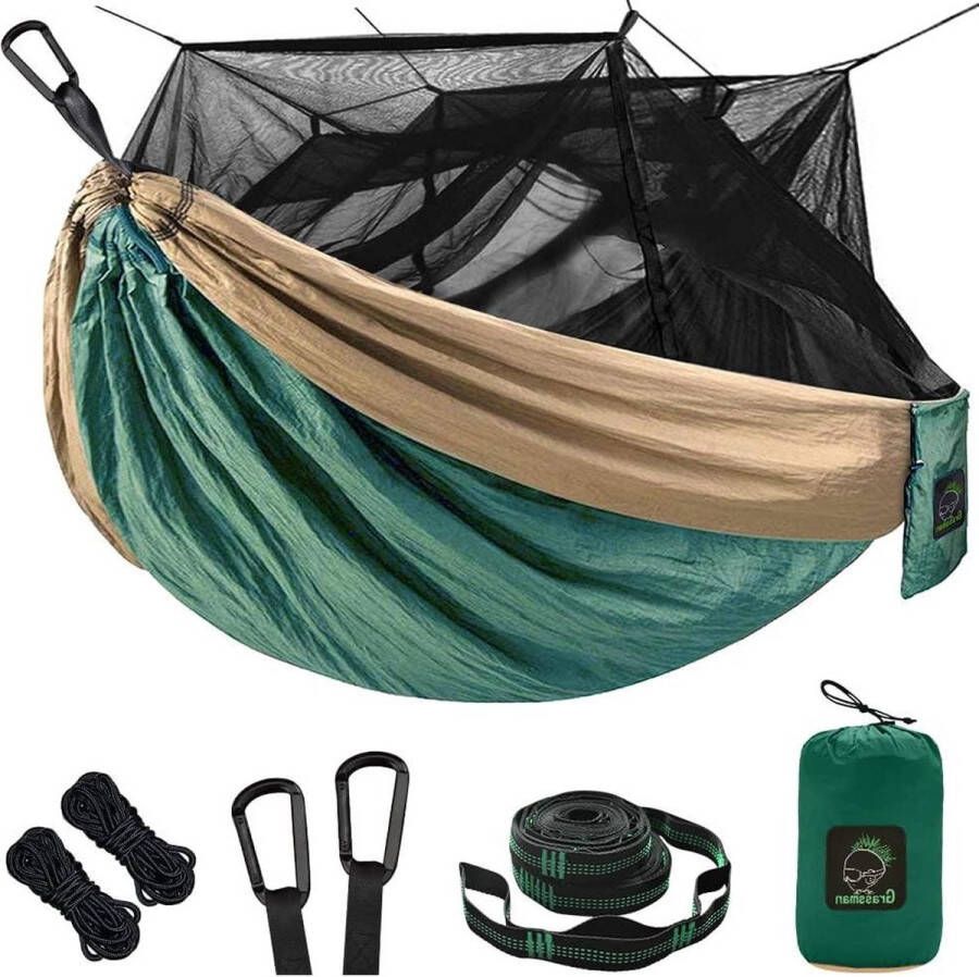 Muggennet dubbele hangmat Draagbare hangmattent voor reizen en kamperen Kampeeraccessoires voor binnen en buiten Legergroen